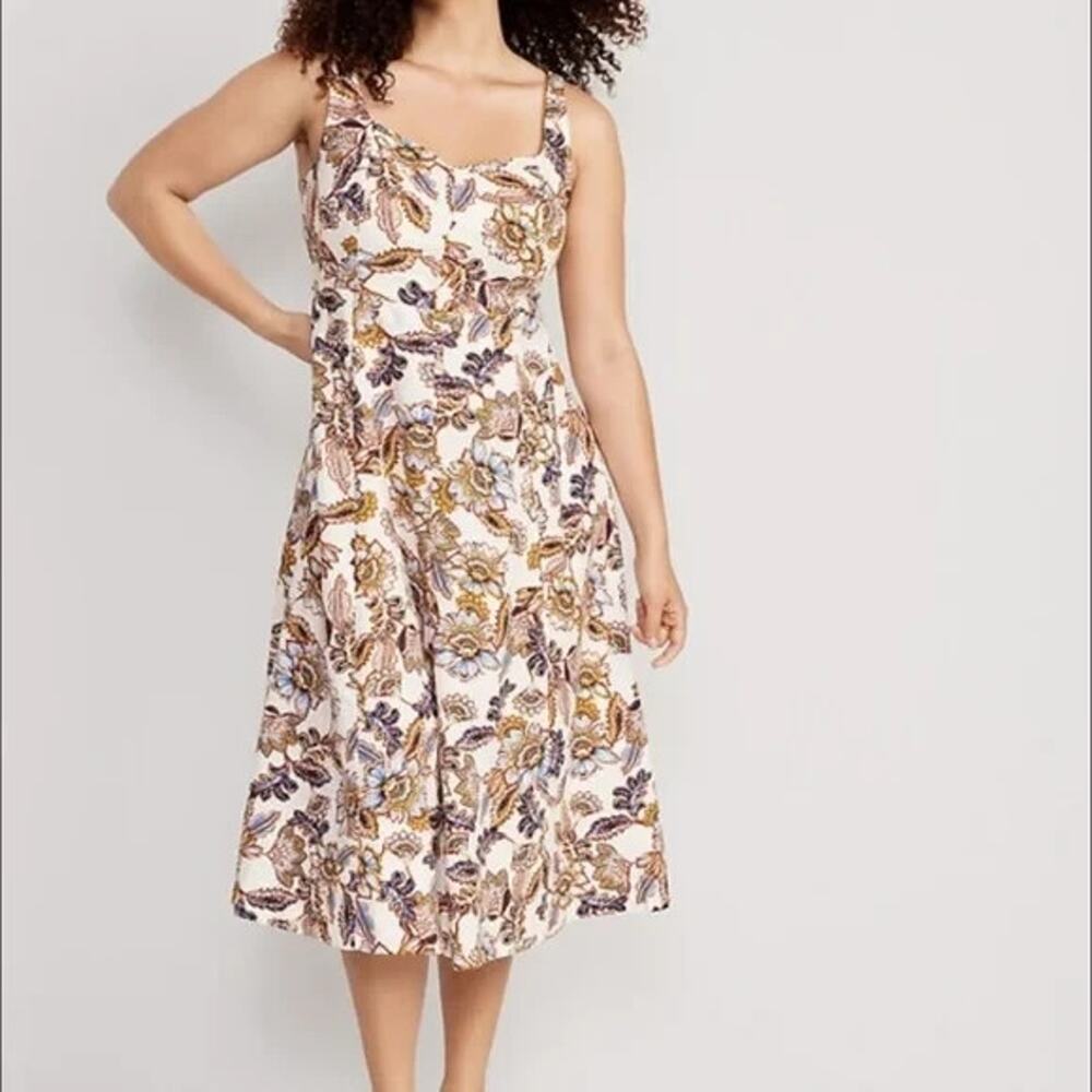 Old Navy Fit and Flare Linen-Blend Midi Dress Womens XXL Boho Smocked Cottage